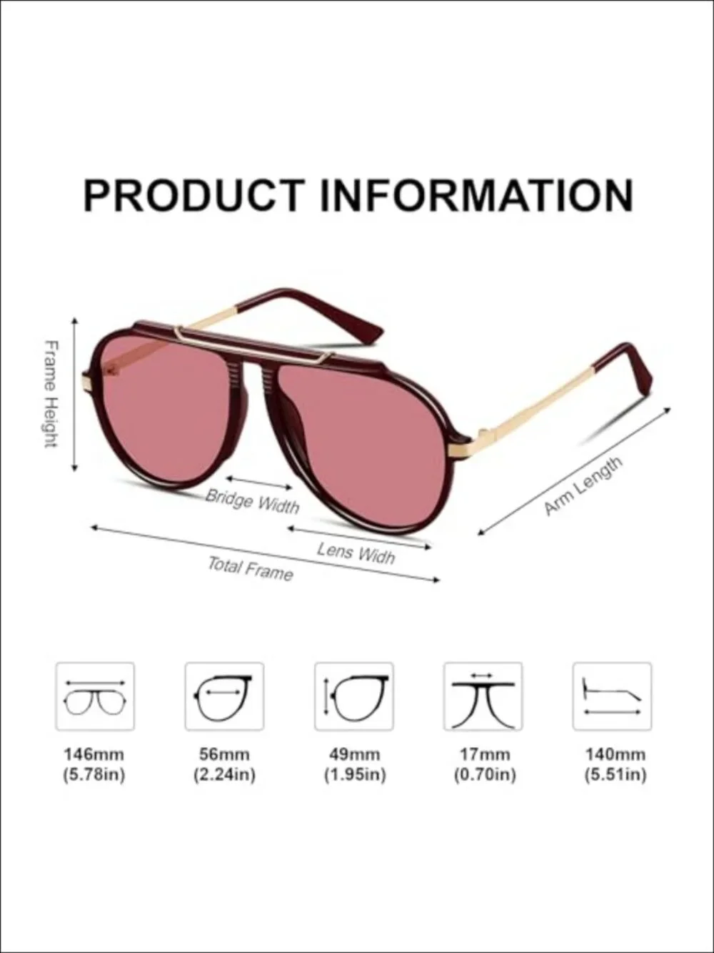 Oversized Aviator Sunglasses Retro Metal Gold Tangle Free UV Protection